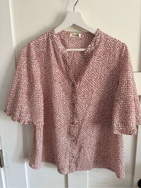 Roolee Cream Blouse with Red Floral Print